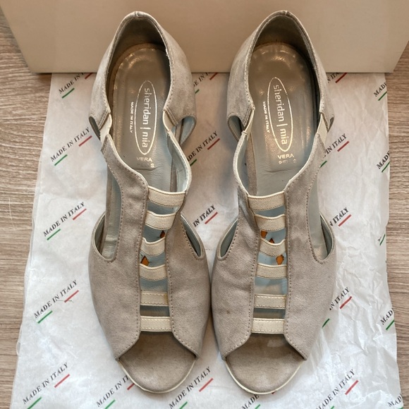 Sheridan Mia Italy wedge peep toe 37 leather suede - Picture 2 of 16